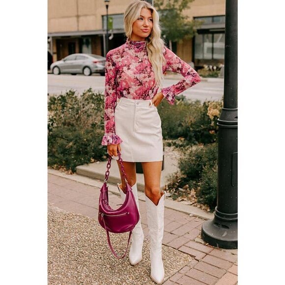 NWT FLORA Pink Floral Print Sheer Mesh Longsleeve - Picture 5 of 12